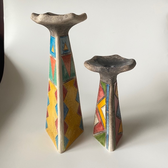 Vintage Raku Art Pottery Candlestick Holders, Set of 2 - Picture 14 of 14